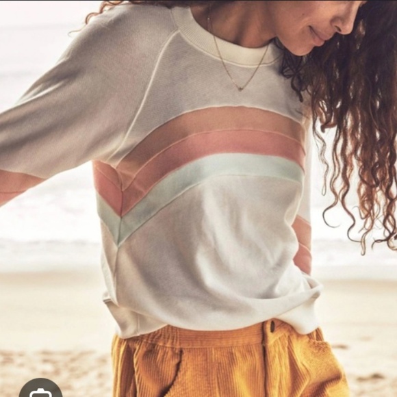 Faherty Tops - Faherty Molli Rainbow Stripe Crewneck S Sweatshirt White Beach 100% Cotton Surf